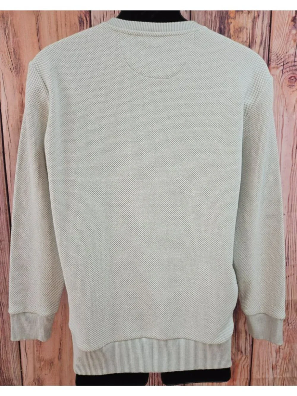 Zara Mens Ribbed Crewneck Knit Sweater Light Beige Medium Textured